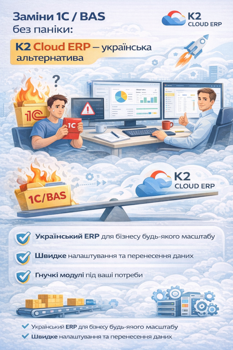 Заміни 1С/BAS без паніки: K2 ERP — українська альтернатива