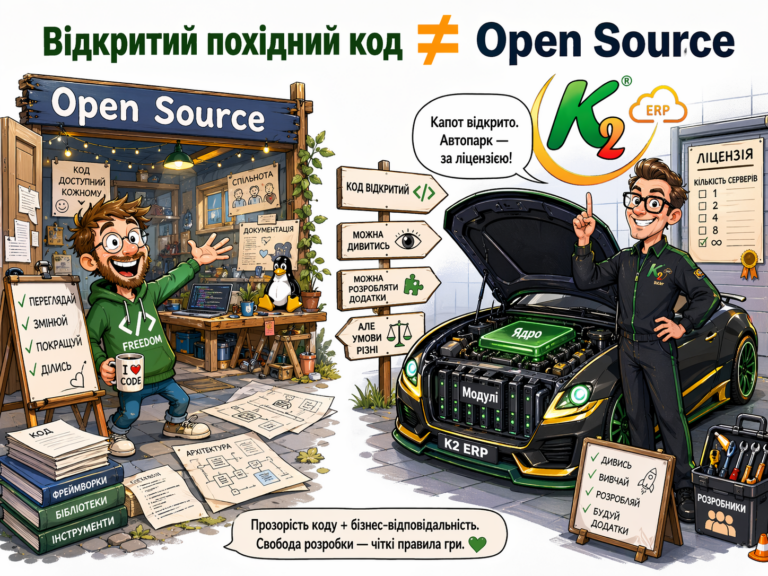 Чому Відкритий похідний код, Open Source і K2 ERP вигідно з K2 ERP: Відкритий похідний код, Open Source і K2